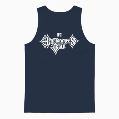 Mtv Headbangers Ball: Classic Fit, Round Neck, Short Sleeve Black Metal Text Unisex Tank Top - Navy