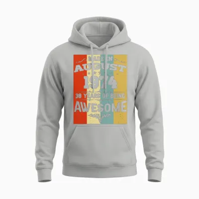 August 1974 Vintage Birthday Present Unisex Hoodie - Ash