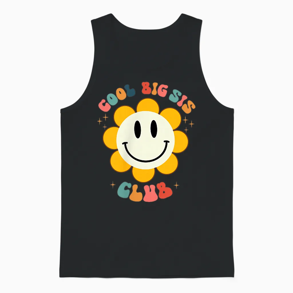 Retro Cool Big Sis Club Floral Big Sister Vorder- Und Rückseite Unisex Tank Top in Black
