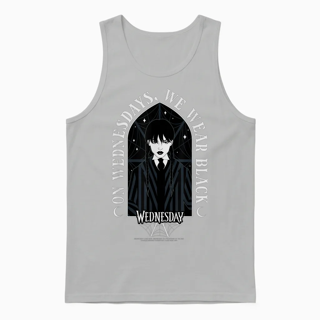 Wednesday on Wednesdays We Wear Black Goth Portrait Unisex Tank Top in Ash