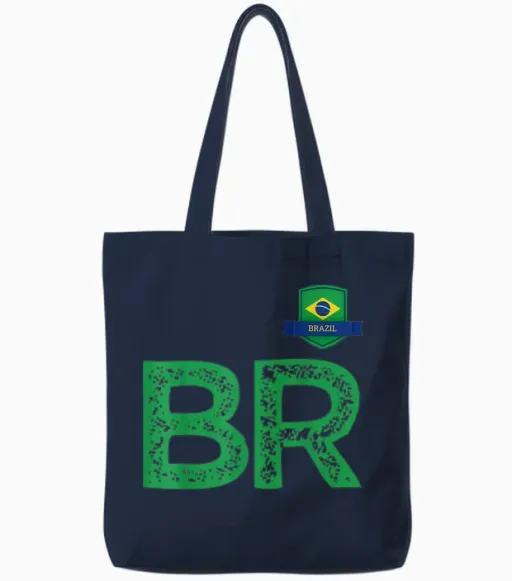 Brazil Flag - Letter B and Letter R - Brazil Ylw Tote Bags - Navy