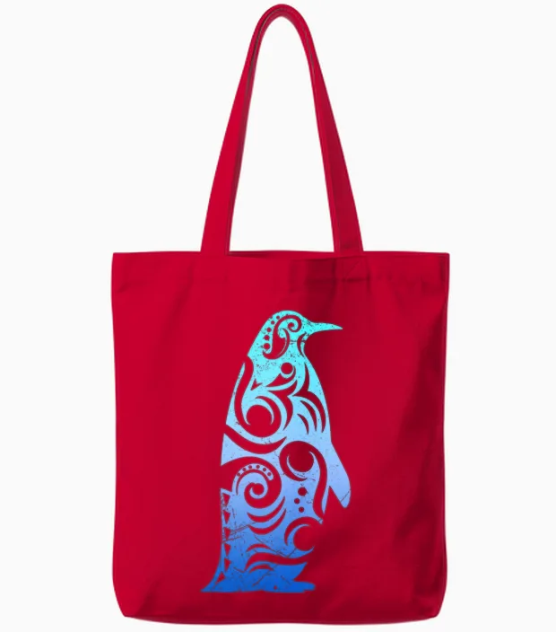 Penguin Maori Style Tribal Tattoo Gift Idea Tote Bags in Red