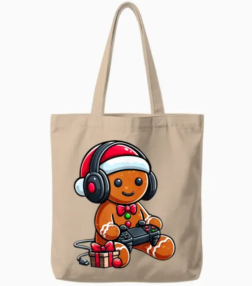Funny Christmas Gamer Gingerbread Xmas Gaming Men Boys Tote Bags - Natural
