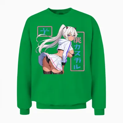 Waifu Sexy Anime Girl Horns Minirock Japanischer Manga-Stil Unisex Sweatshirt - Irish Green