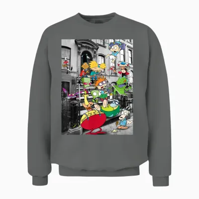 Nickelodeon Classic Nicktoons Hanging on Stoop Unisex Sweatshirt - Graphite Heather