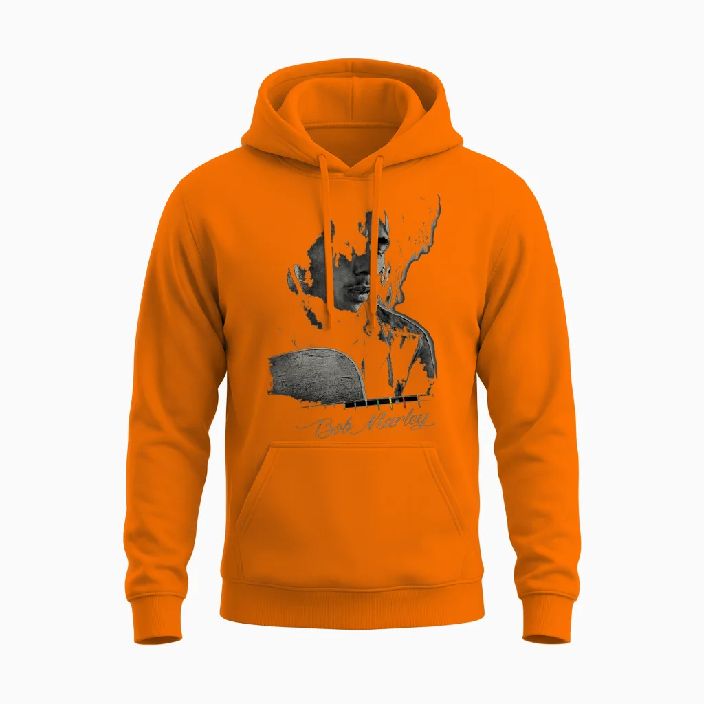 Bob Marley Catch a Fire Guitar Tee T-Shirt Small Unisex Hoodie in Safety Orange