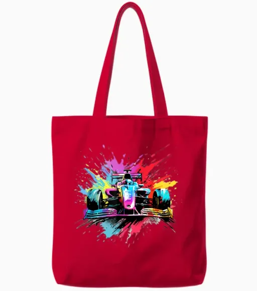 Speed Cars Racer Colourful Splash Art Racing Tote Bags in Red