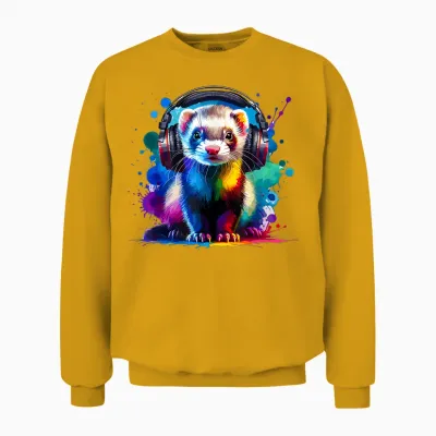 Bunte Splash-Art-Kopfhörer, Frettchen-Wiesel, Unisex Sweatshirt - Gold