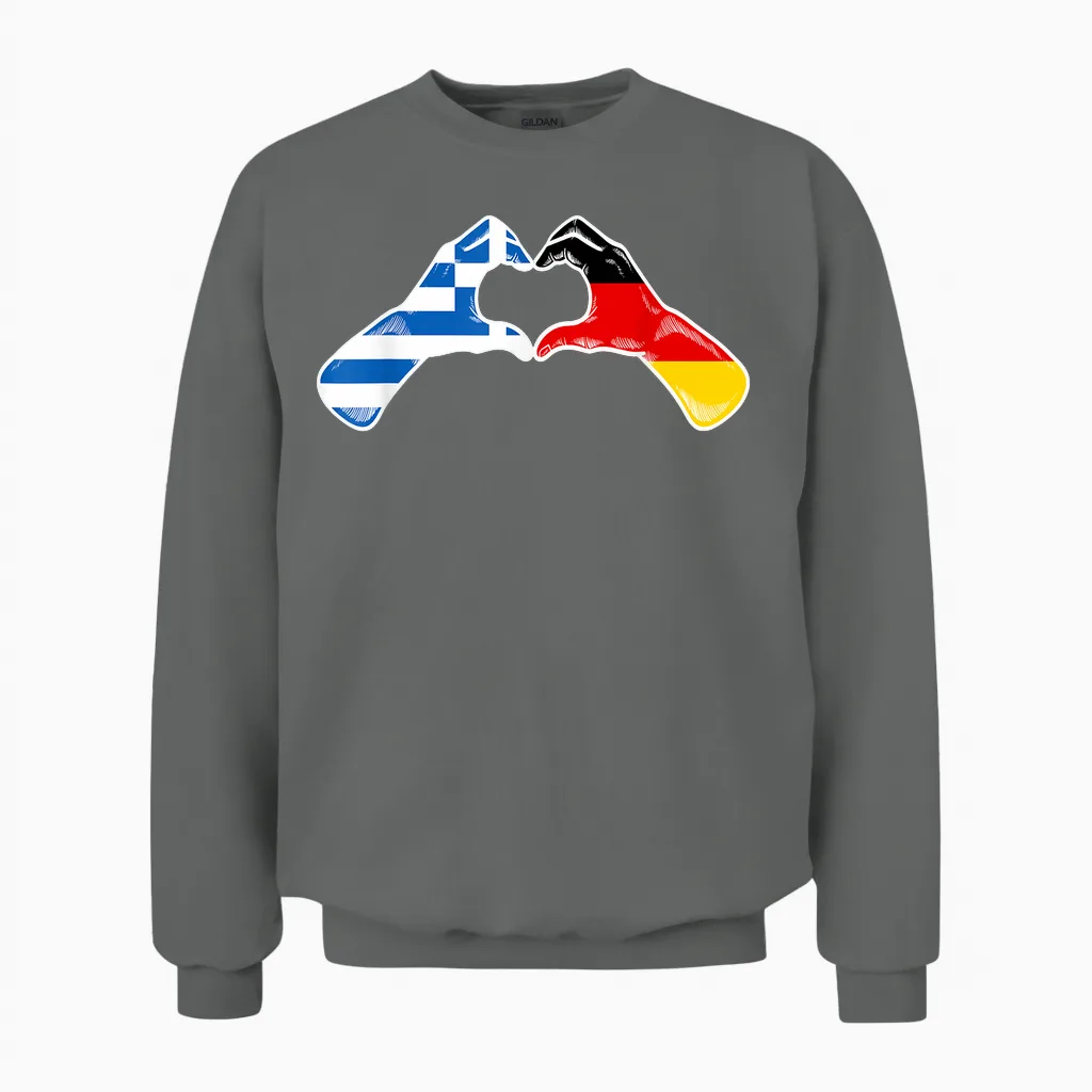 Griechenland Deutschland Flagge - Griechisches Deutsches Herz Unisex Sweatshirt in Graphite Heather