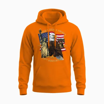 250 Years 1776-2026 250th Birthday Eagle Liberty Bell Unisex Hoodie - Safety Orange