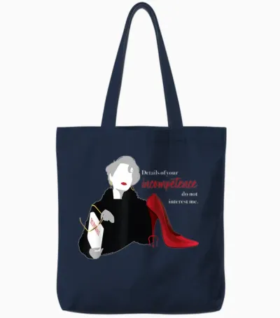 The Devil Wears Prada Miranda Details of Your Incompetence T-Shirt, Black, S Tote Bags - Navy