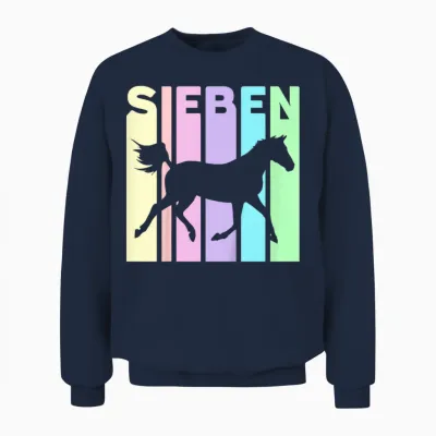 Sieben 7 Jahre Mädchen Geburtstag Pferd Reiten Unisex Sweatshirt - Navy