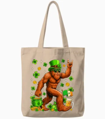 St Patricks Day Bigfoot Sasquatch Shamrock Men Women Tote Bags - Natural