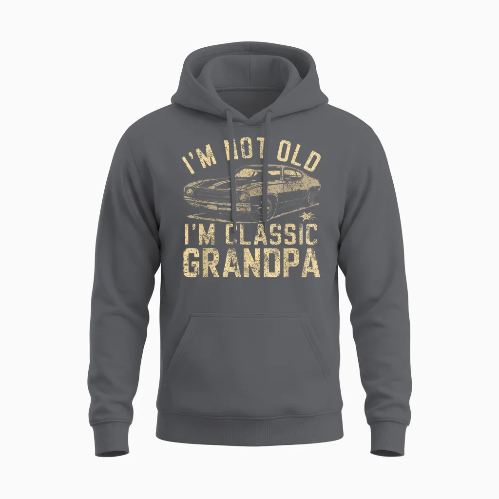 Funny Grandpa Classic Car Graphic Grandpa Gift for Christmas Unisex Hoodie in Charcoal