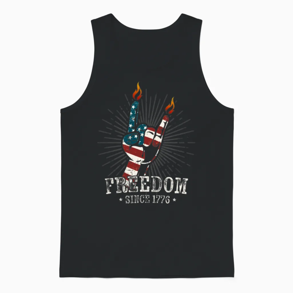 Cool Usa 4th July Freedom Devil Horns Metal Fork Unisex Tank Top in Black