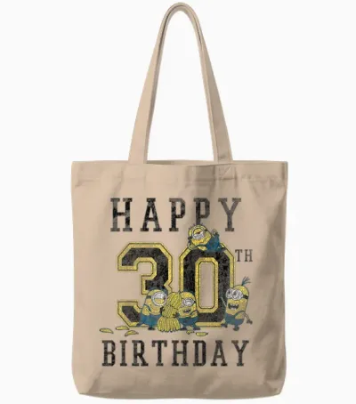 Despicable Me Minions Happy 30th Birthday T-Shirt, Black, S Tote Bags - Natural