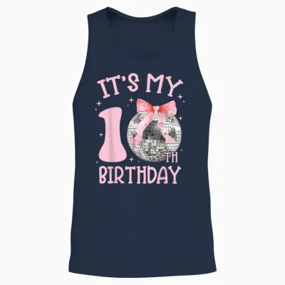 10th Birthday Coquette Bow Disco Ball 10 Year Old Birthday Unisex Tank Top - Navy