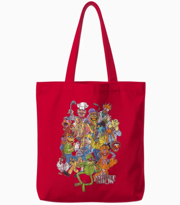 Disney the Muppets Main Characters Distressed Group Shot Tote Bags in Red