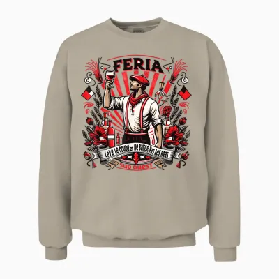 Feria Sud Ouest Elbow Raise Aperitif Red White Bayonne Dax T-Shirt, White, S Unisex Sweatshirt - Sand
