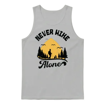 Never Hike Alone Mountain Dog Hiking Hiker Unisex Tank Top - Ash