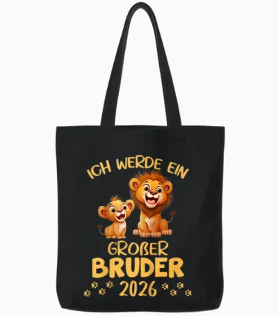 Children's T-Shirt with German Text "ich Werde Ein Großer Bruder 2026" [german Language], Black, S Tote Bags - Black