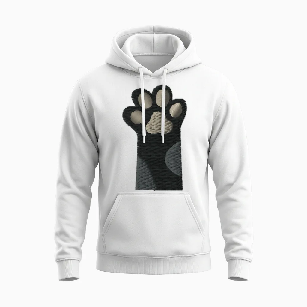 Cat Toes Embroidered Lovers Unisex Hoodie in White