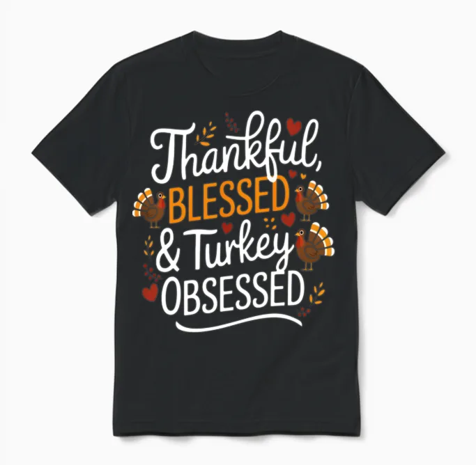 Funny Thanksgiving Thankful Blessed Unisex T-Shirt in Black