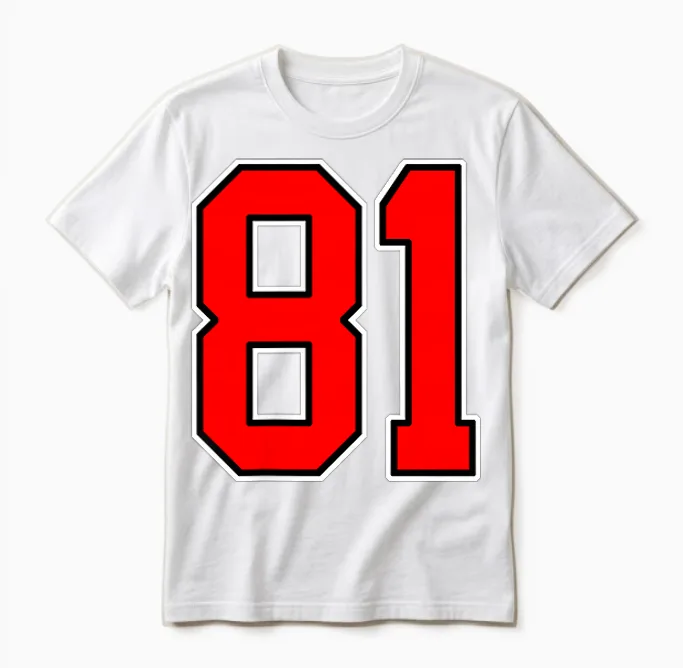 Numéro 81 Red College Sports Team Style Unisex T-Shirt in White