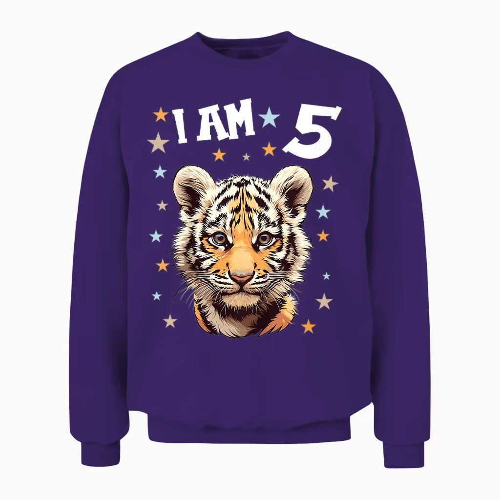 Kinder 5 Jahre Alt Tiger 5. Geburtstag Unisex Sweatshirt in Purple