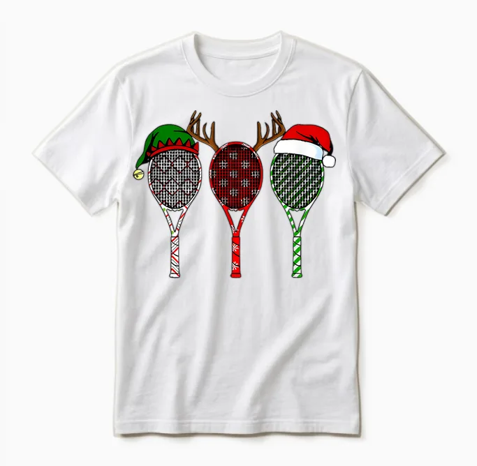 Tennis Merry Chistmas 3 Tennis Racket Christmas Unisex T-Shirt in White