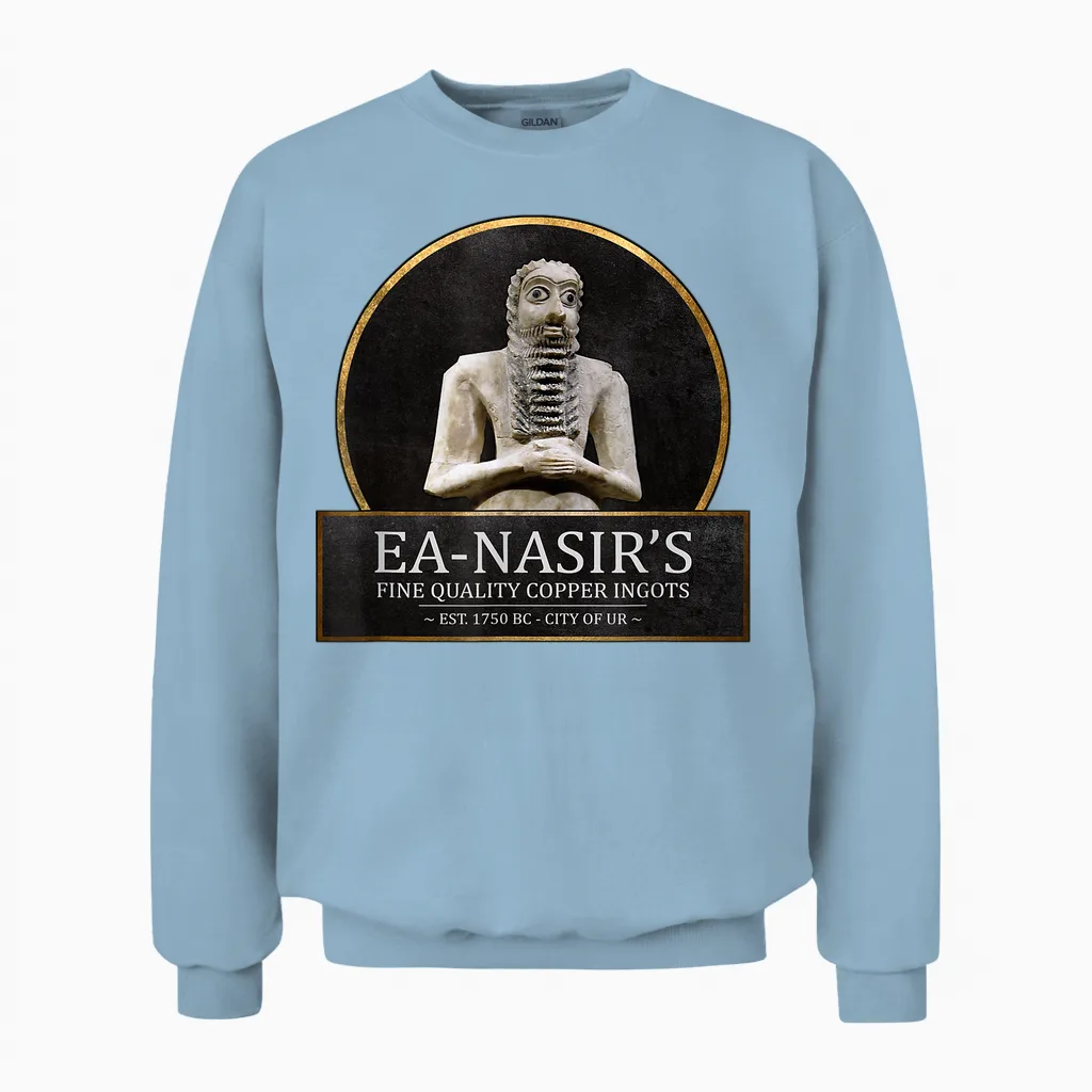 Ea Nasirs Copper Bar Funny Meme to the History of T-Shirt, Black Unisex Sweatshirt in Light Blue