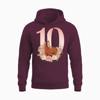 10e Anniversaire, Fille, Cheval, Poney | 10 Ans Anniversaire De Fille Unisex Hoodie - Maroon
