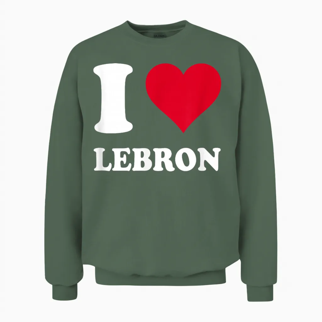 Red Heart I Love Lebron T-Shirt, Black, S Unisex Sweatshirt in Military Green