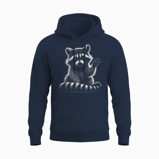 Winkender Waschbär Als Niedliches Schwarz Weiß Porträt Unisex Hoodie in Navy