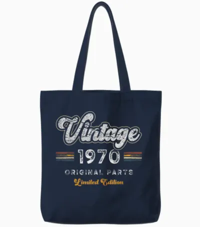 Vintage 1970 Original Parts Limited Edition 55th Birthday T-Shirt, Black Tote Bags - Navy