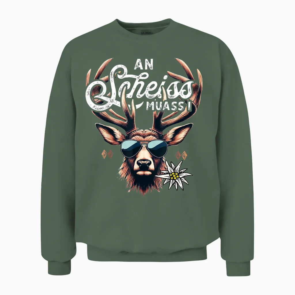 Men's Traditional Costume T-Shirt Bavarian Lederhosen Unisex Sweatshirt in Military Green