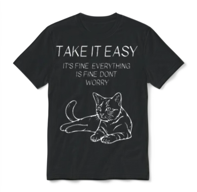 Take It Easy Cat Chill Vibes Only Unisex T-Shirt - Black