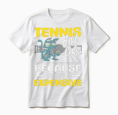 Tennis and Cats Because Therapy Is Expensive Unisex T-Shirt - White