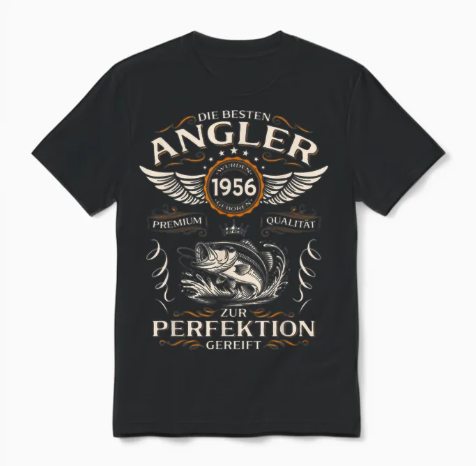 70th Birthday Man Gift Angler the Best 1956 Funny Unisex T-Shirt in Black