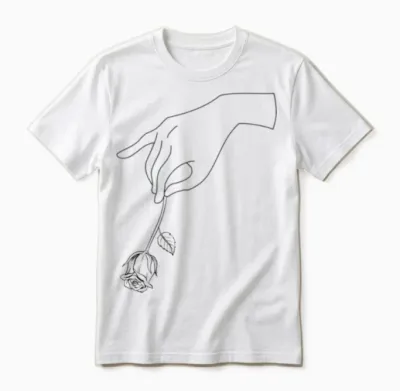 Hand and Minimalist Rose. Unisex T-Shirt - White