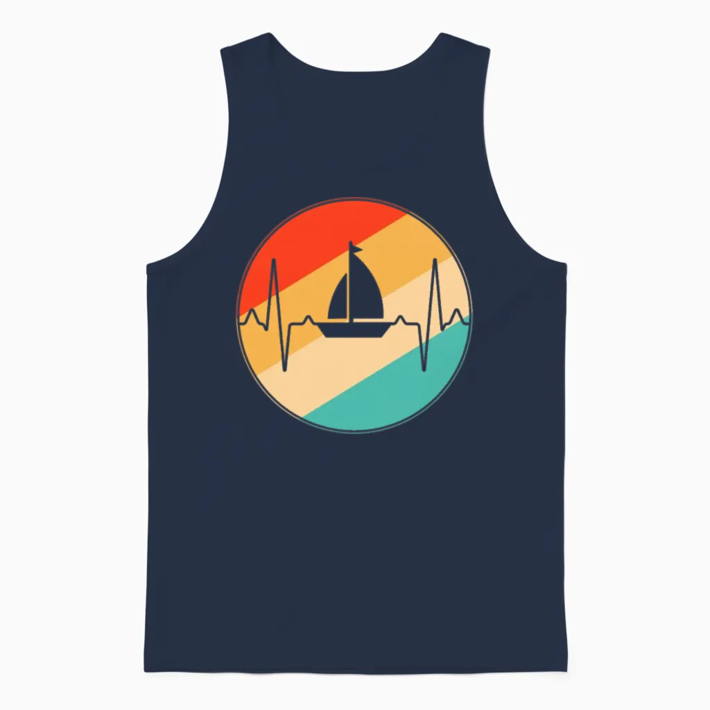 Sailing Retro Heartbeat Unisex Tank Top in Navy