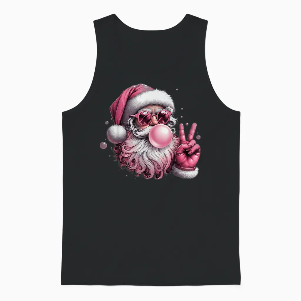 Retro Santa Blowing Bubble Gum Christmas Vintage Sunglasses Unisex Tank Top in Black