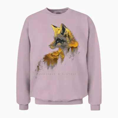 Fox Forest Protect Preserve Hiking Camping Nature Lovers T-Shirt, Black Unisex Sweatshirt - Light Pink