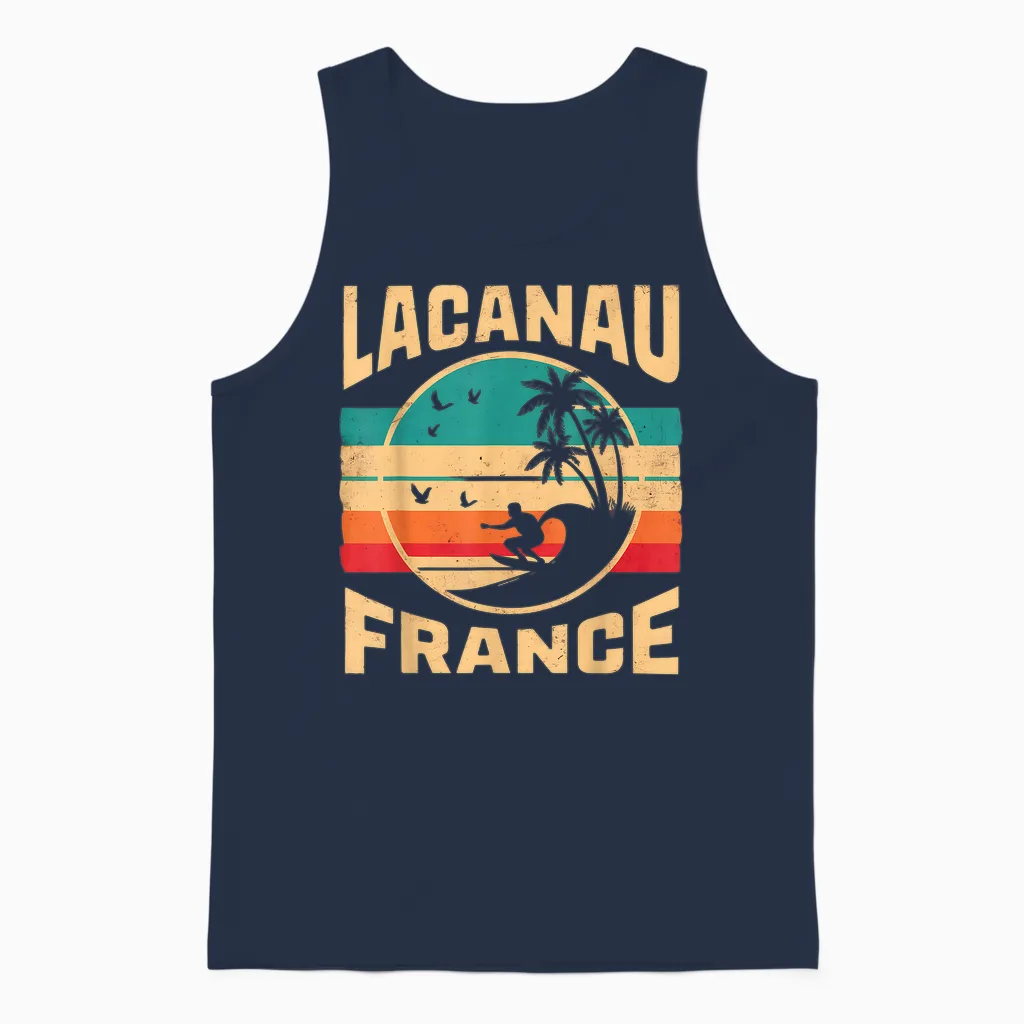 Ville De Lacanau France Surf Enthusiast Waves Unisex Tank Top in Navy