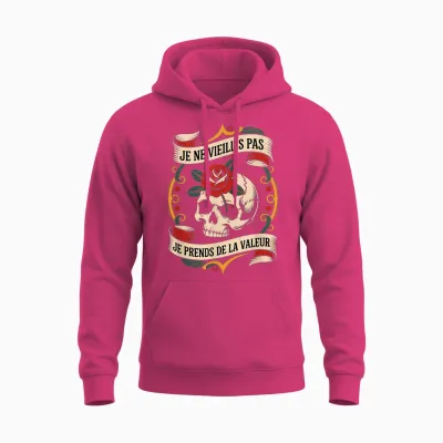 I'm Not Aged I Take Value Skull Roses Biker Unisex Hoodie - Heliconia