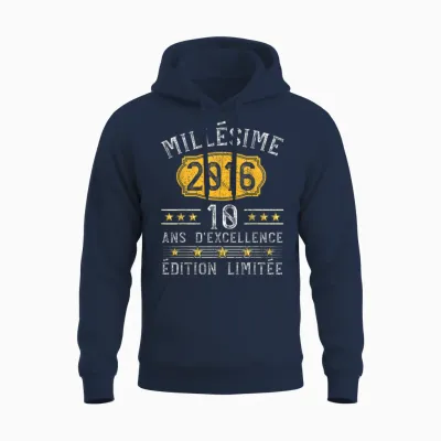 Vintage 2016 Gift 10 Years Boy Birthday Humour Unisex Hoodie - Navy