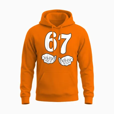 Six Seven 6 7 Funny 67 Gen Alpha Slang 6-7 Meme School Unisex Hoodie - Safety Orange