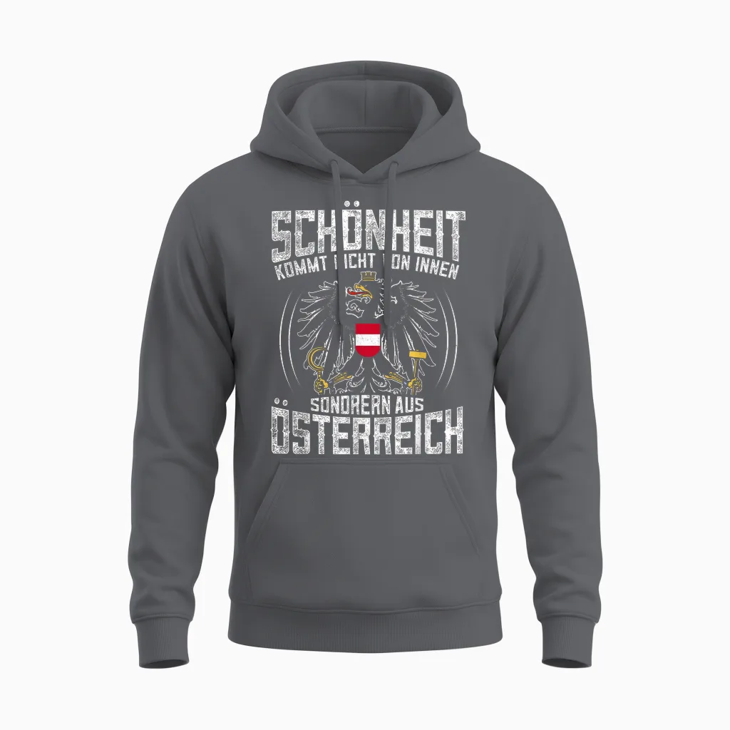 Lustiges Schönheit Kommt Aus österreich Spruch Unisex Hoodie in Charcoal