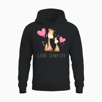 Kinder Große Schwester Giraffe Unisex Hoodie - Black