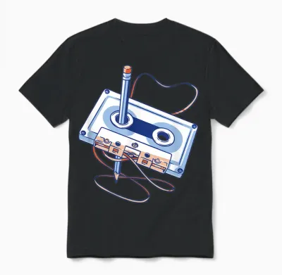 Cassette Tape Pencil Old School Throwback Retro Floppy Disk T-Shirt, Black Unisex T-Shirt - Black